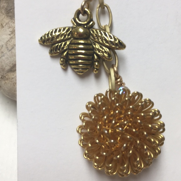 Upcycled bee gold tone earrings long dangle - Picture 3 of 8